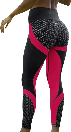Women Yoga Pants Color Blocking High Waist Tummy Control Workout Running Leggings Gym Seamless Compression Booty Tights