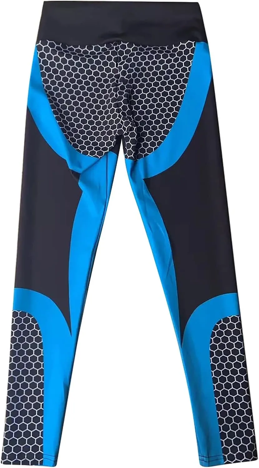 Women Yoga Pants Color Blocking High Waist Tummy Control Workout Running Leggings Gym Seamless Compression Booty Tights