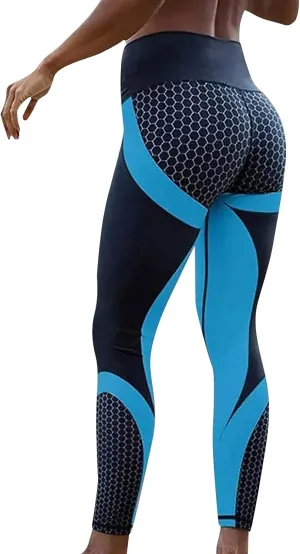 Women Yoga Pants Color Blocking High Waist Tummy Control Workout Running Leggings Gym Seamless Compression Booty Tights