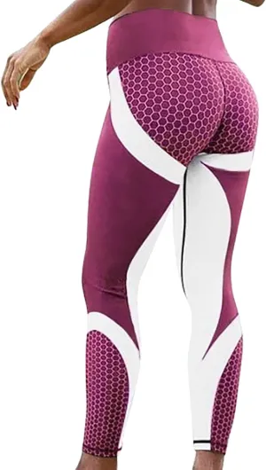 Women Yoga Pants Color Blocking High Waist Tummy Control Workout Running Leggings Gym Seamless Compression Booty Tights