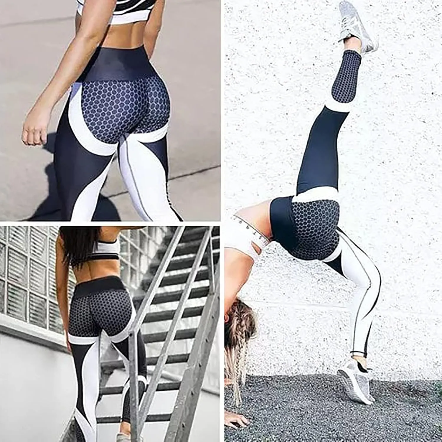 Women Yoga Pants Color Blocking High Waist Tummy Control Workout Running Leggings Gym Seamless Compression Booty Tights