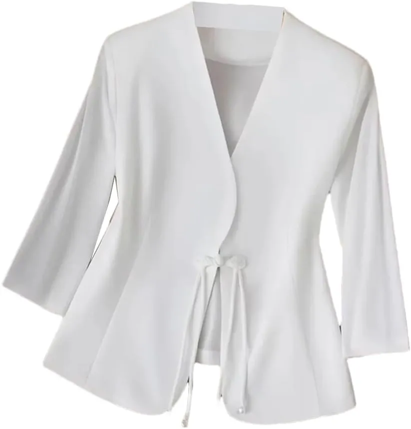 Women's 3/4 Sleeve Chinese Style Blazer Spring Summer Thin Suit Jacket