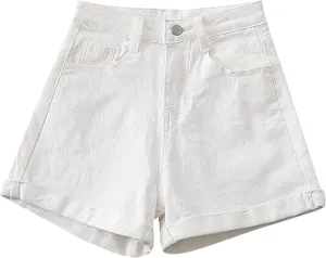 Women's A Line Wide-Leg Jean Shorts High Waisted Baggy Folded Hem Denim Shorts Comfy Loose Summer Beach Casual Short