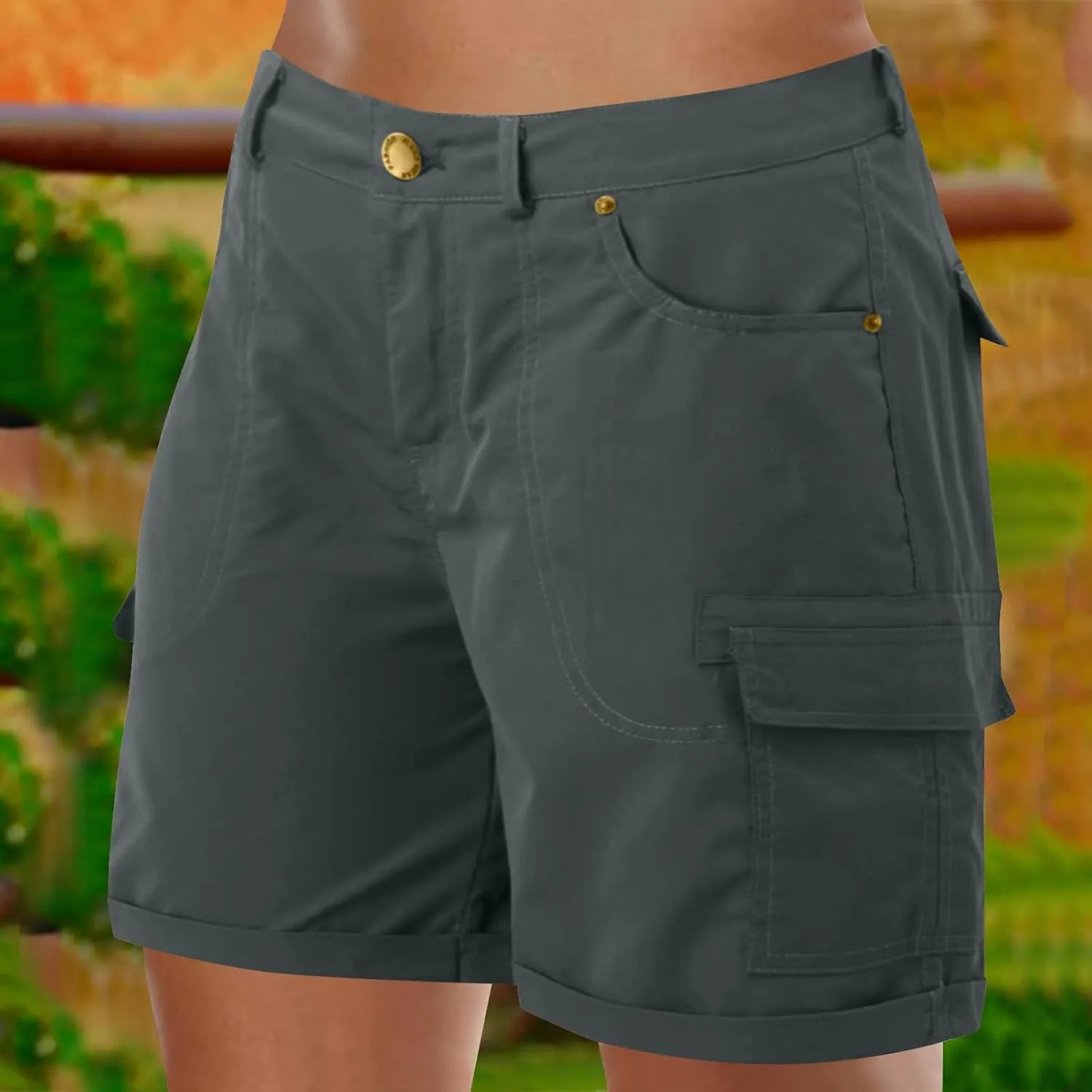 Womens Baggy Cargo Shorts Summer Casual Stretch Jeans Drawstring Beach Loost Fit Chino Shorts with Pockets