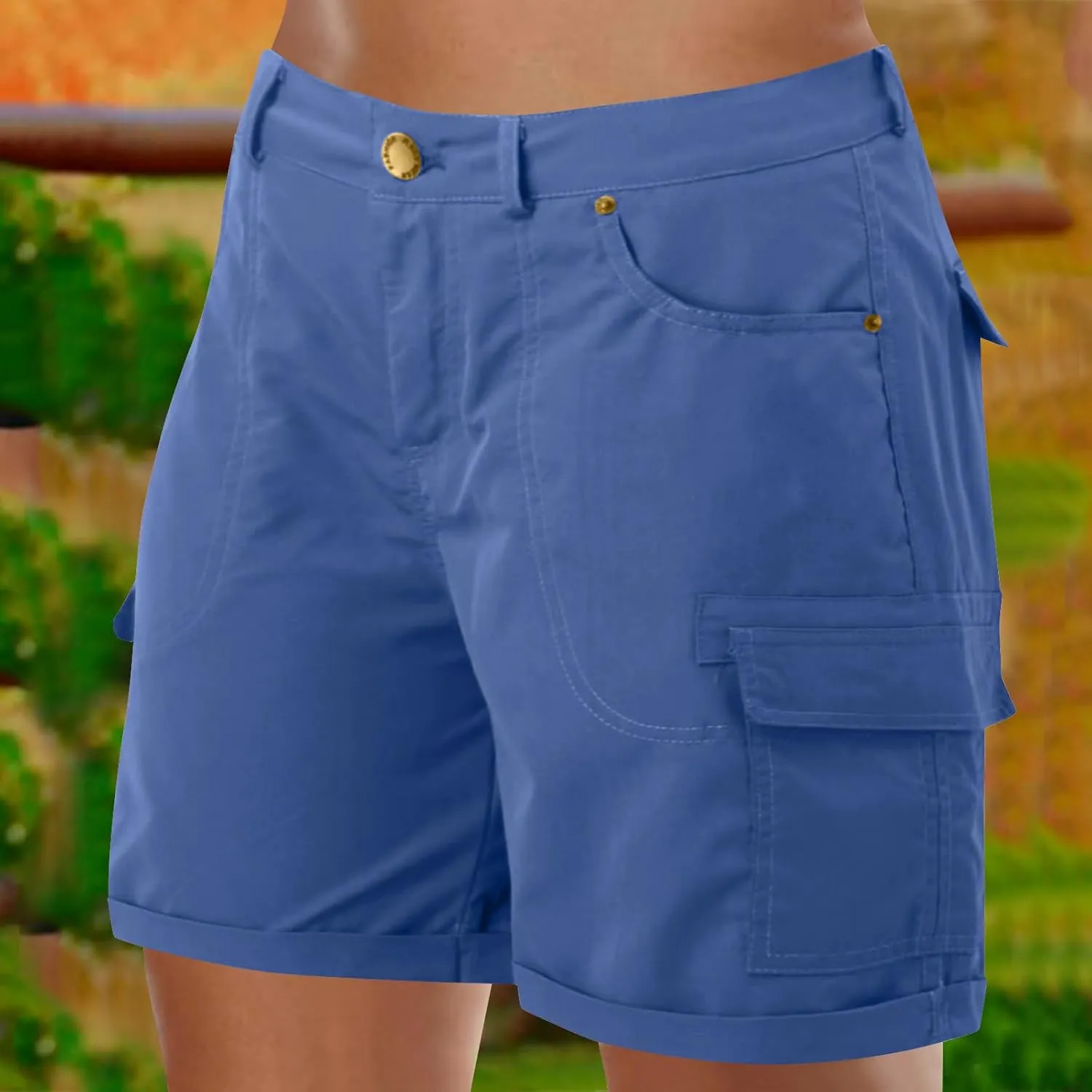 Womens Baggy Cargo Shorts Summer Casual Stretch Jeans Drawstring Beach Loost Fit Chino Shorts with Pockets