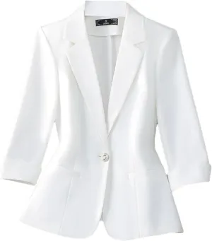 Women's Blazer Coat Spring Summer Ladies Office Suit Jacket 3/4 Sleeve Professional Suit Outerwear