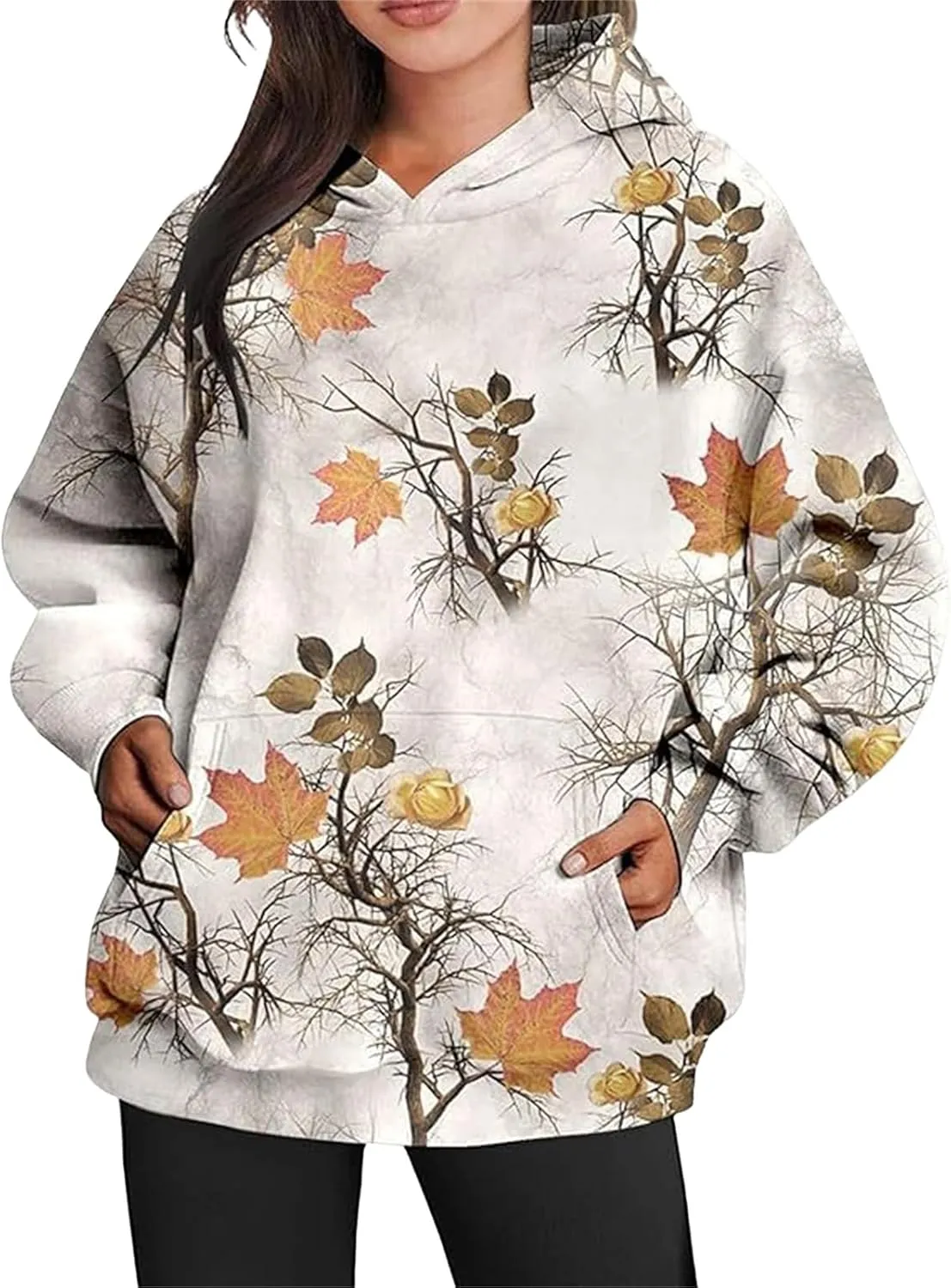 Womens Camo Hoodie Oversized Hooded Sweatshirt Long Sleeve Sweatshirts Leaf Print Hoodie Casual Pullover