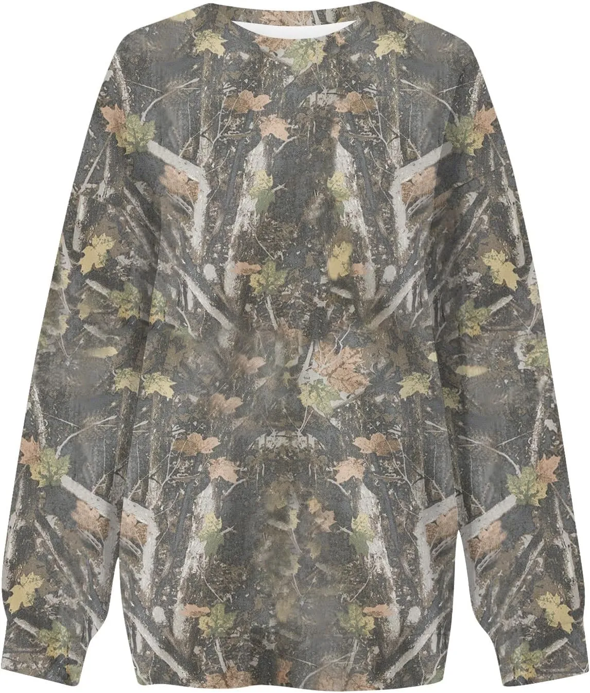 Women's Camo Hoodies Sweatshirt Maple Leaf Print Oversized Fleece Sweatshirts Classic Print Pullover with Pocket