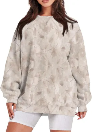 Women's Camo Hoodies Sweatshirt Maple Leaf Print Oversized Fleece Sweatshirts Classic Print Pullover with Pocket