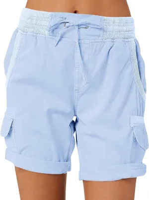 Womens Cargo Shorts 2025 Summer Casual Elastic High Waisted Drawstring Shorts Dressy Cotton Short Pants with Pocket