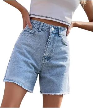 Women's Casual Denim Shorts High Rise Distressed Jeans Shorts Vintage Elastic High Waisted Loose Fit Hot Short Summer