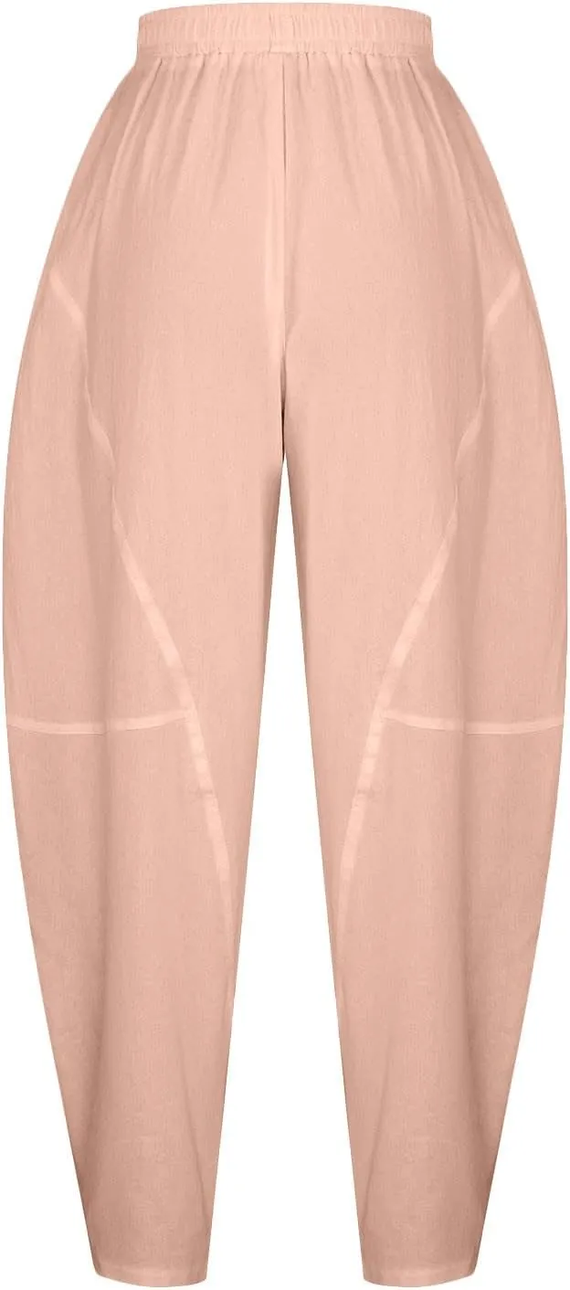 Womens Casual Linen Baggy Pants Elastic Waist Relax Fit Cotton Hippie Gypsy Harem Pant Drop Crotch Yoga Aladdin Pants