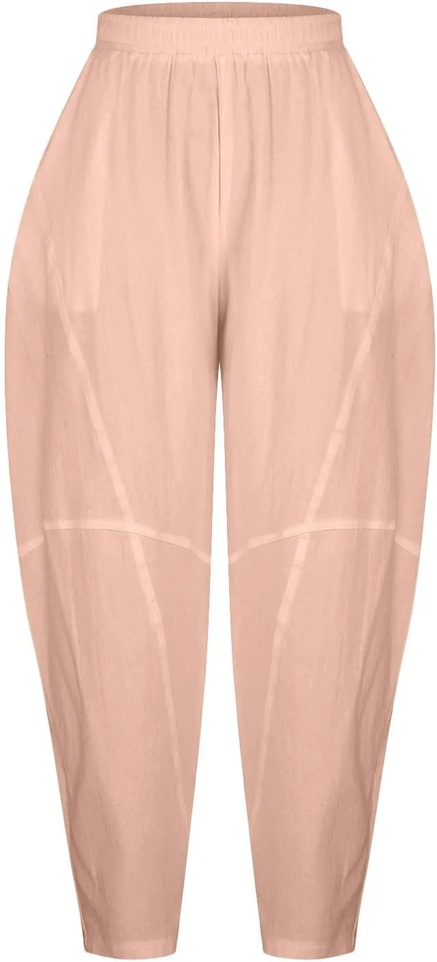 Womens Casual Linen Baggy Pants Elastic Waist Relax Fit Cotton Hippie Gypsy Harem Pant Drop Crotch Yoga Aladdin Pants