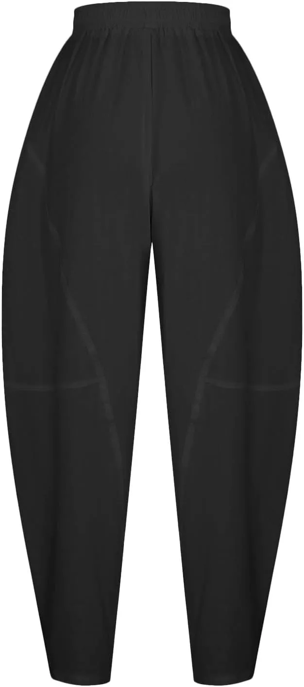 Womens Casual Linen Baggy Pants Elastic Waist Relax Fit Cotton Hippie Gypsy Harem Pant Drop Crotch Yoga Aladdin Pants