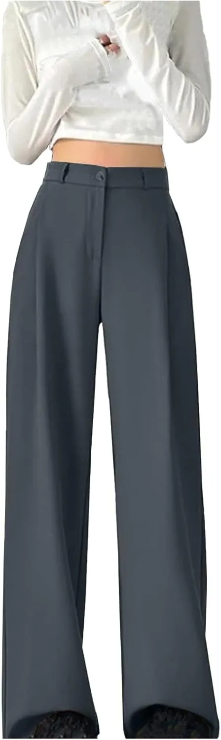 Womens Casual Wide Leg Pants High Waisted Button Down Straight Long Trousers Palazzo Pants Business Office Flowy Pants