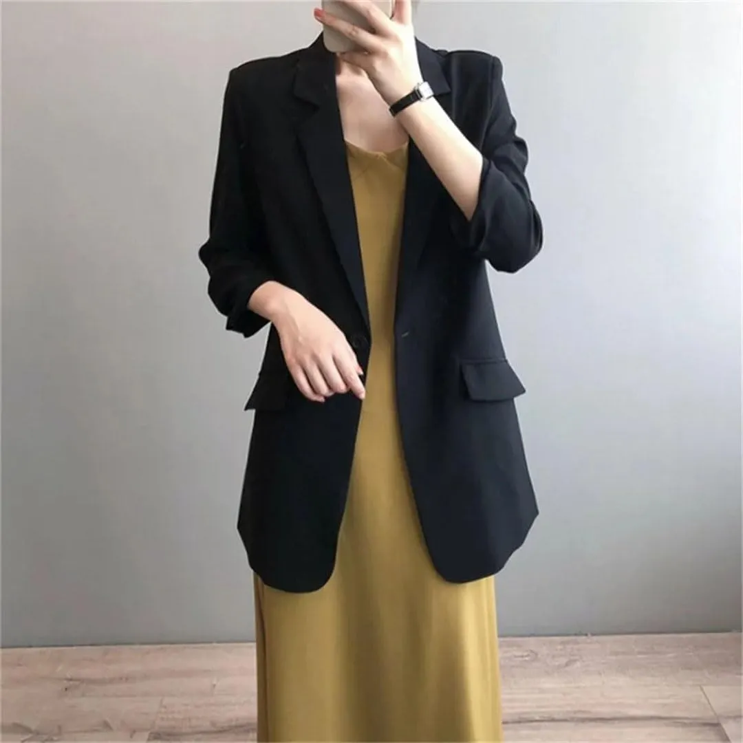 Women's Chiffon Suit Coat Summer Loose Thin Long Blazers Jacket Solid Color Sunscreen Shirt Blazer