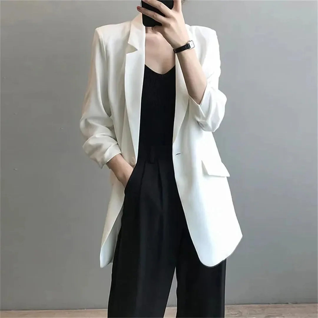 Women's Chiffon Suit Coat Summer Loose Thin Long Blazers Jacket Solid Color Sunscreen Shirt Blazer