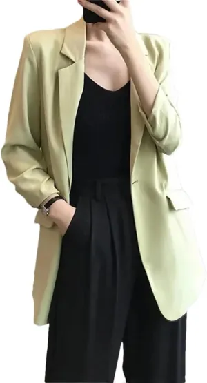 Women's Chiffon Suit Coat Summer Loose Thin Long Blazers Jacket Solid Color Sunscreen Shirt Blazer