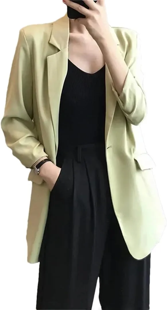 Women's Chiffon Suit Coat Summer Loose Thin Long Blazers Jacket Solid Color Sunscreen Shirt Blazer