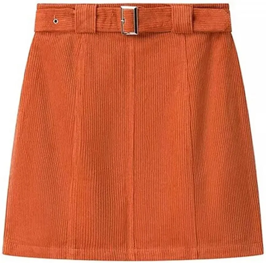 Womens Corduroy Skirt Mini Pencil Skirt Paperbag Belted High Waist Business Office Work Short Mini Skirt with Pocket