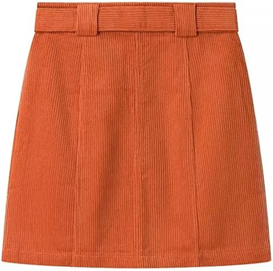 Womens Corduroy Skirt Mini Pencil Skirt Paperbag Belted High Waist Business Office Work Short Mini Skirt with Pocket