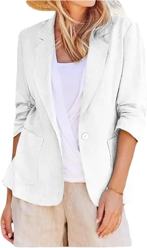 Women's Elegant Long Sleeve Blazer Spring Summer Lapel Slim Fit Professional Jacket