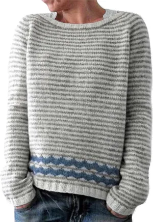 Women's Fair Isle Knitted Sweater Vintage Long Sleeve Crewneck Retro Lightweight Pullover Sweater Top for Fall Winter
