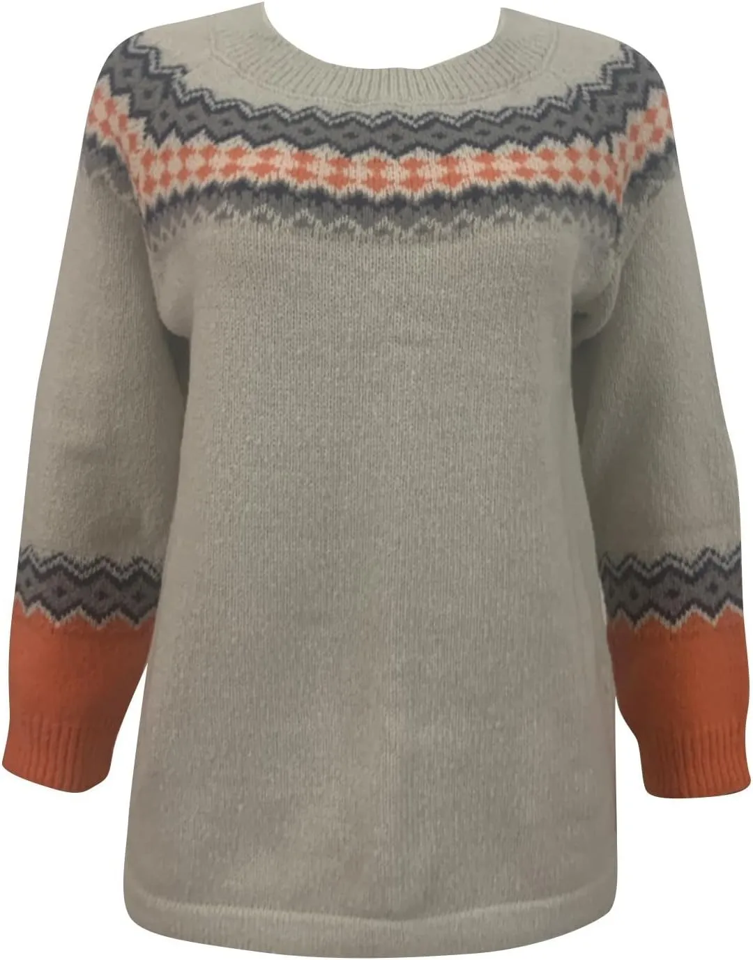 Women's Fair Isle Knitted Sweater Vintage Long Sleeve Crewneck Retro Lightweight Pullover Sweater Top for Fall Winter