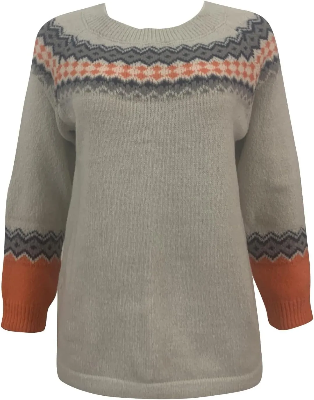 Women's Fair Isle Knitted Sweater Vintage Long Sleeve Crewneck Retro Lightweight Pullover Sweater Top for Fall Winter