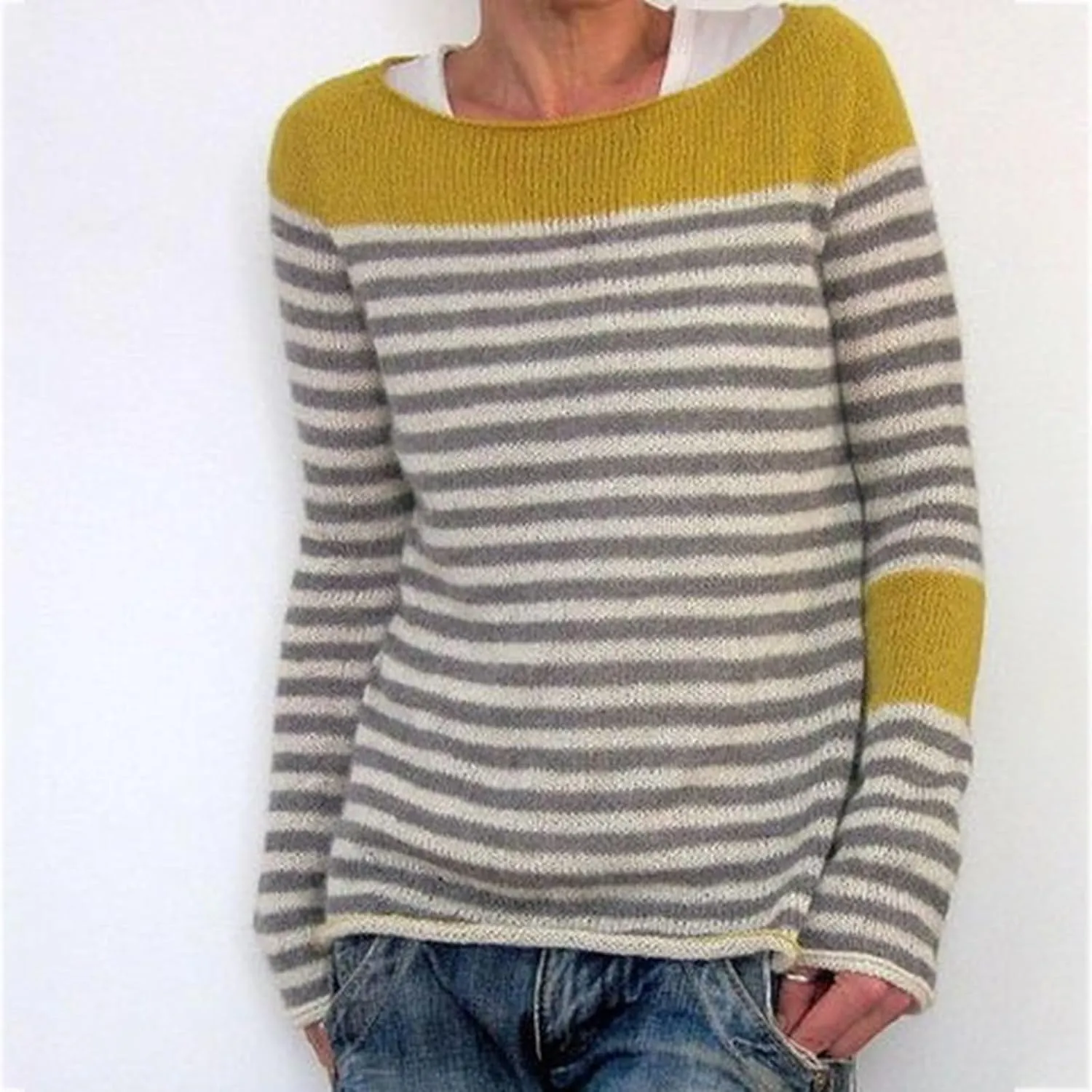 Women's Fair Isle Knitted Sweater Vintage Long Sleeve Crewneck Retro Lightweight Pullover Sweater Top for Fall Winter