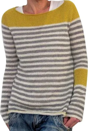 Women's Fair Isle Knitted Sweater Vintage Long Sleeve Crewneck Retro Lightweight Pullover Sweater Top for Fall Winter