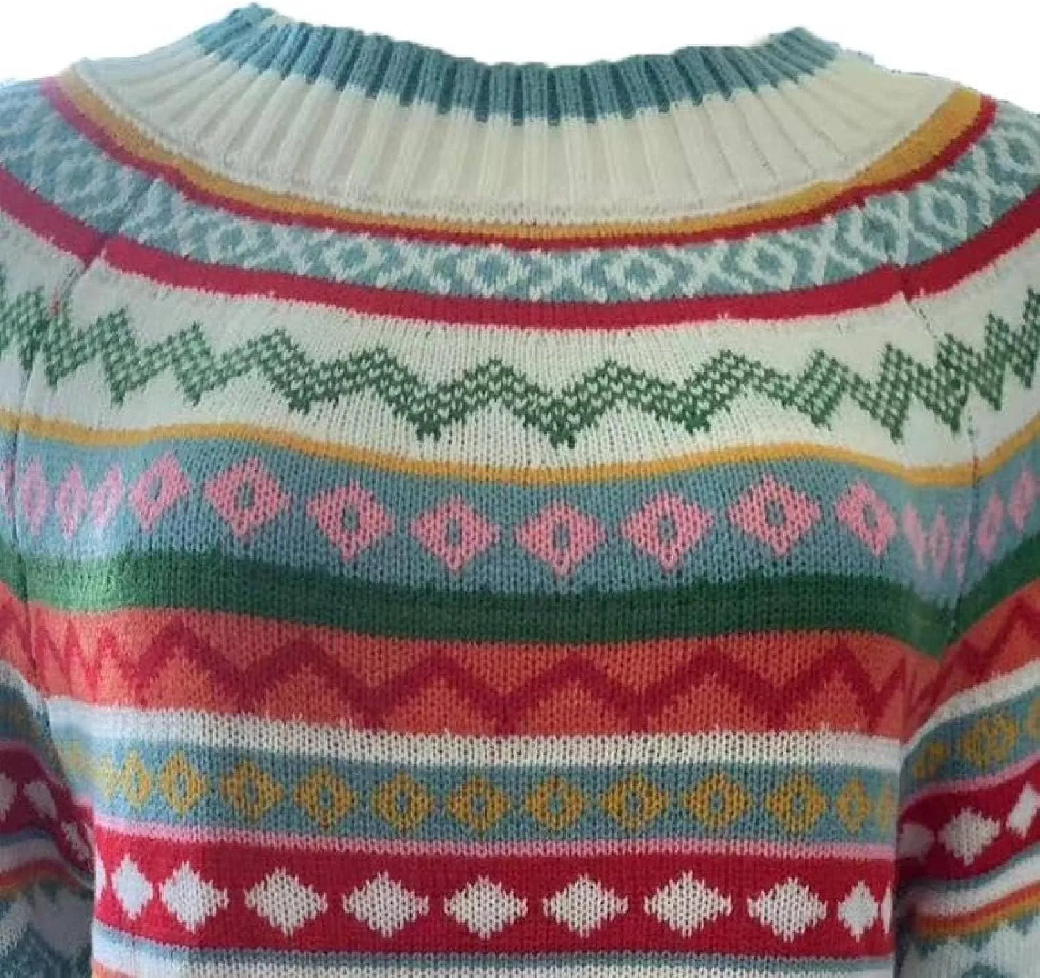 Women's Fair Isle Sweater Vintage Women's Knitted Isle Print Retro Sweater Casual Loose Casual Loose Long Sleeve