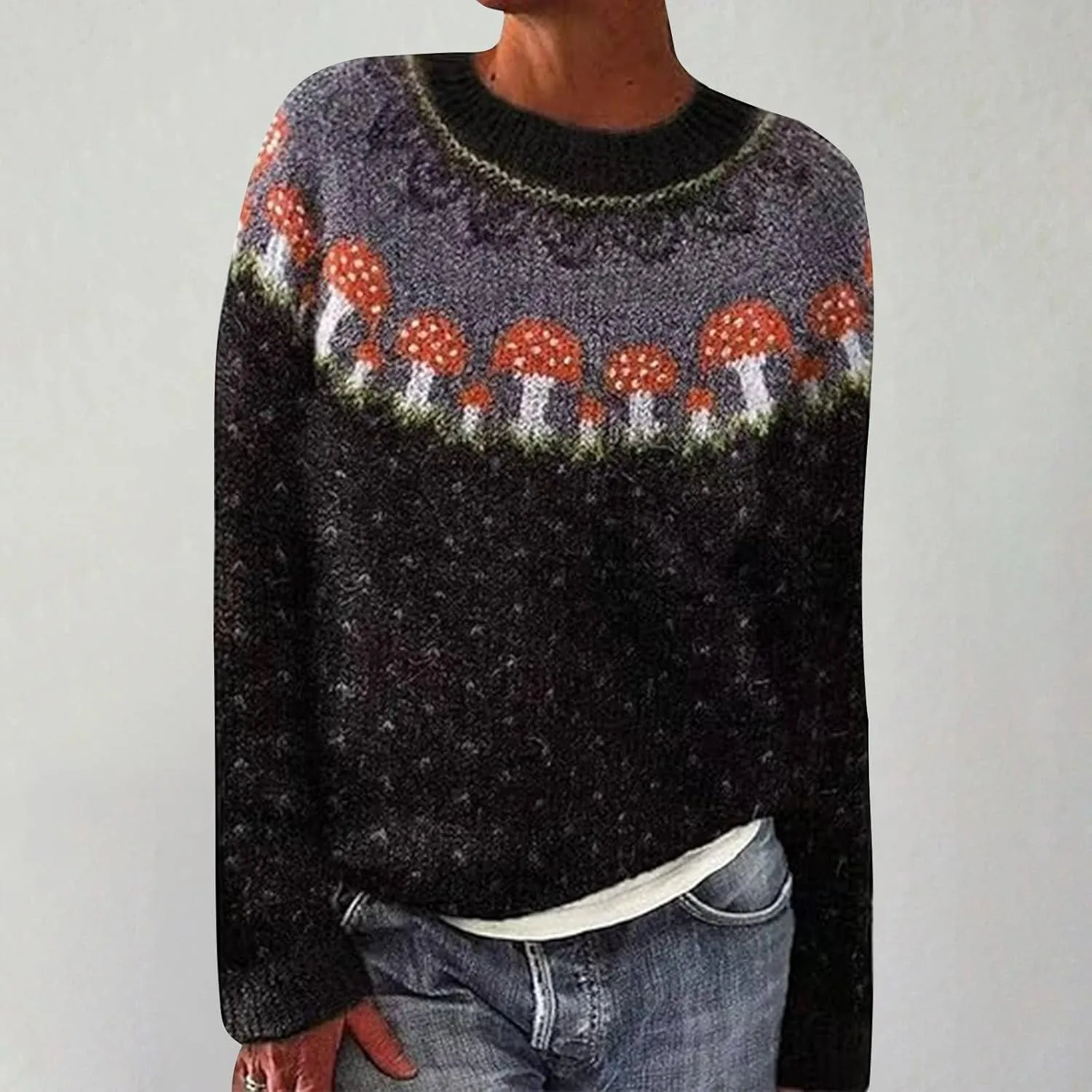 Women's Fair Isle Sweater Vintage Women's Knitted Isle Print Retro Sweater Casual Loose Casual Loose Long Sleeve