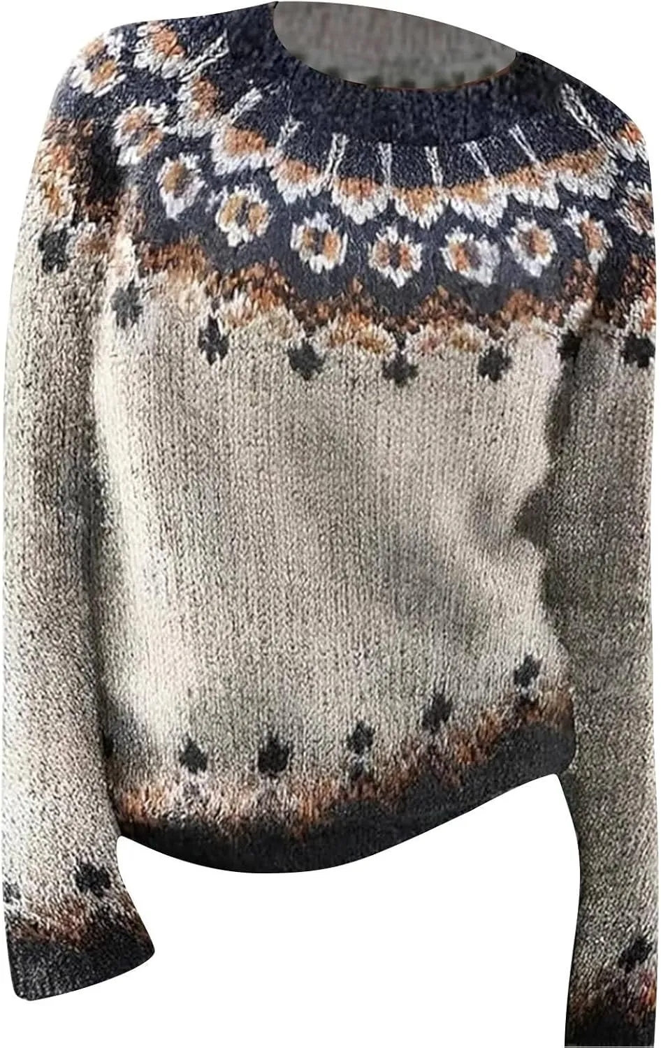 Women's Fair Isle Sweater Vintage Women's Knitted Isle Print Retro Sweater Casual Loose Casual Loose Long Sleeve