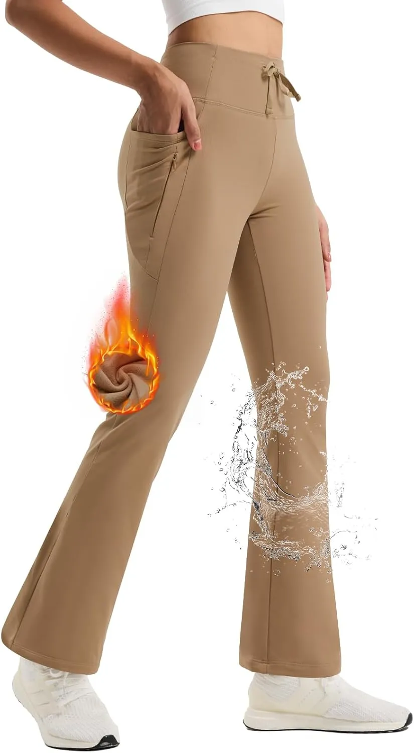 Women's Fleece Lined Pants Straight Leg Thermal Sweatpants Water Resistant Hiking Yoga Dress Pants Flare Leggings