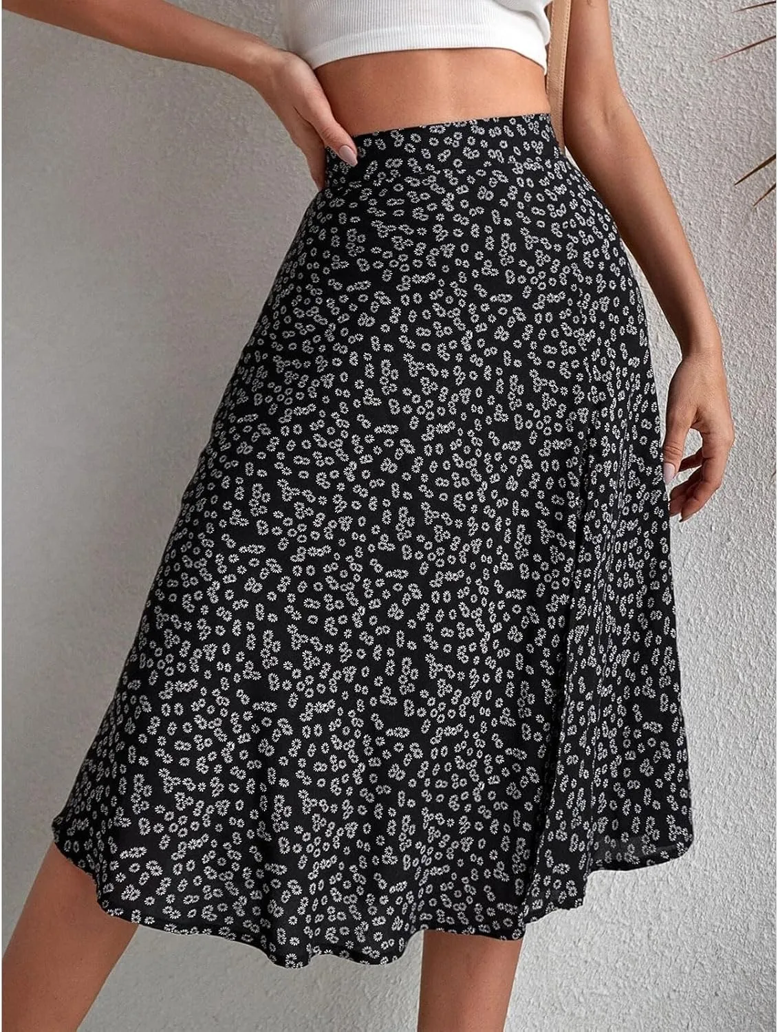 Womens Floral Midi Skirts Summer Print Elastic High Waisted Split Hem Skorts Fashion Flowy Tunic A Line Skirts 2025