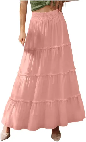 Women's Flowy High Waist A-Line Maxi Skirt Summer Casual Lightweight Long Skirts Beach Vacation Outfits Clothes