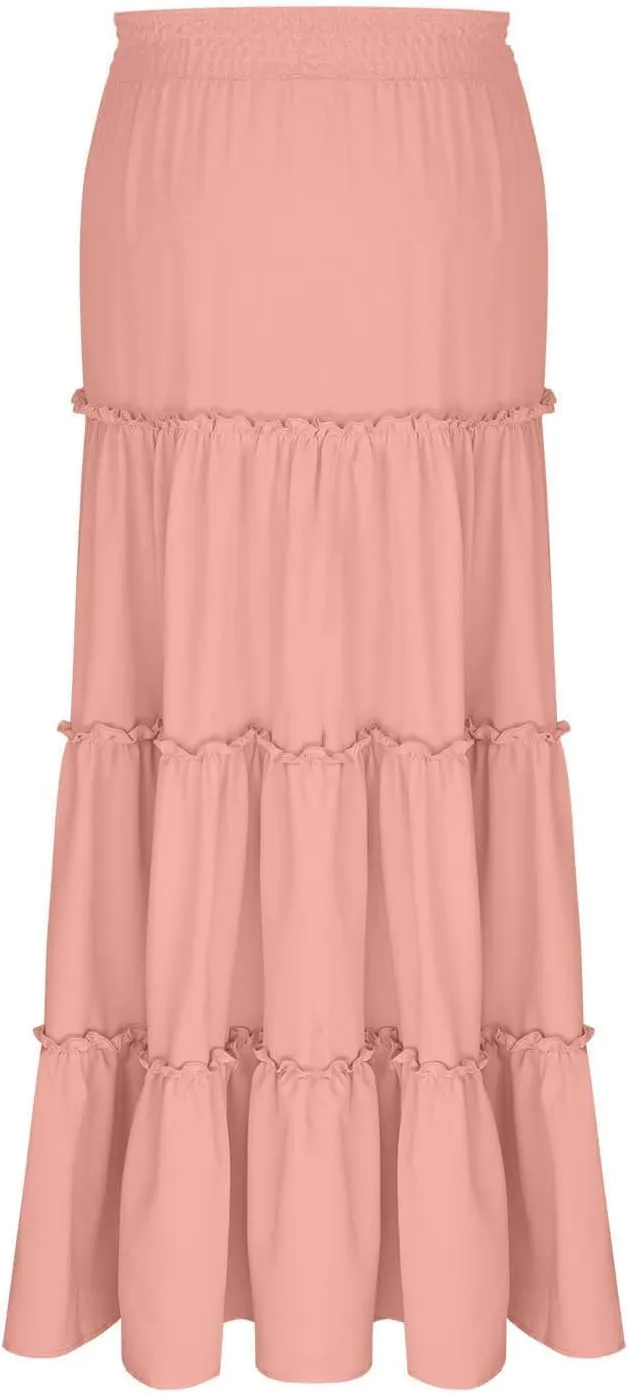 Women's Flowy High Waist A-Line Maxi Skirt Summer Casual Lightweight Long Skirts Beach Vacation Outfits Clothes