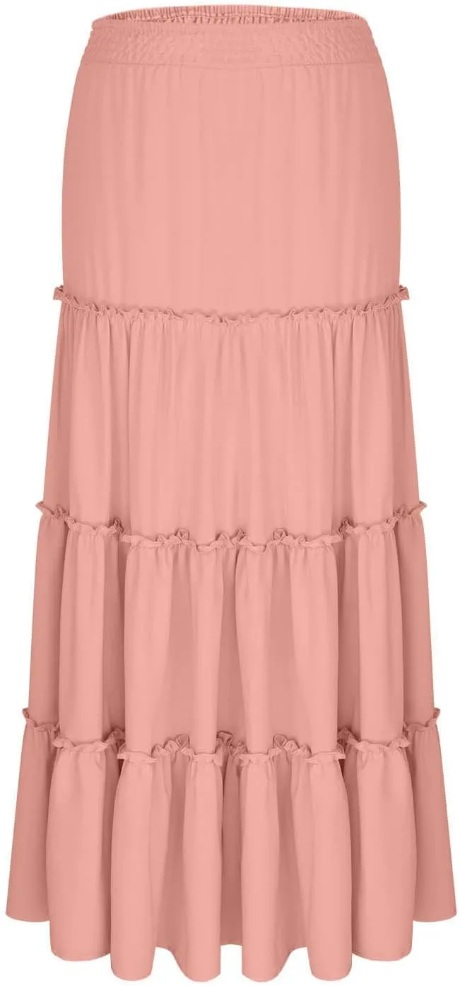 Women's Flowy High Waist A-Line Maxi Skirt Summer Casual Lightweight Long Skirts Beach Vacation Outfits Clothes