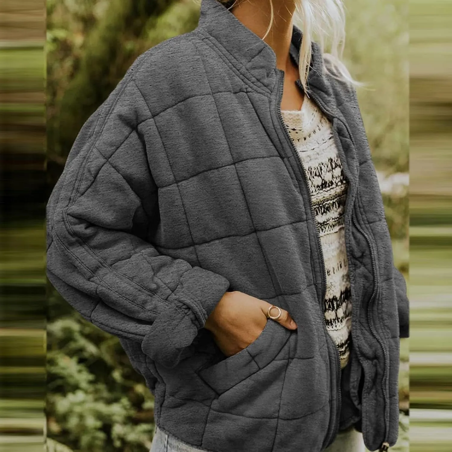 Womens Hooded Quilted Puffer Jacket Jacket Pocket Cotton Loose Jacket Winter Puffer Jacket Puffer Jacket Women