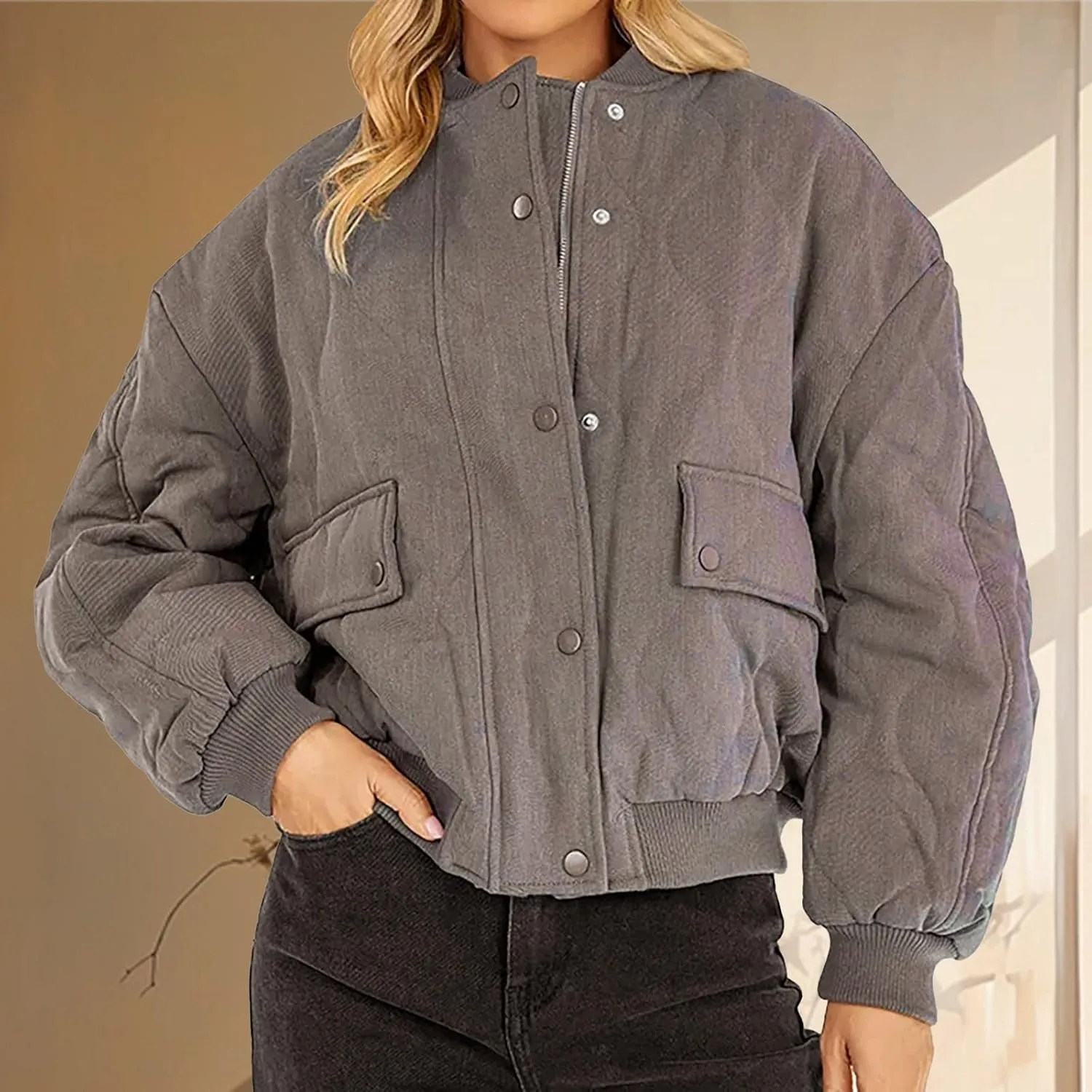 Womens Hooded Quilted Puffer Jacket Jacket Pocket Cotton Loose Jacket Winter Puffer Jacket Puffer Jacket Women