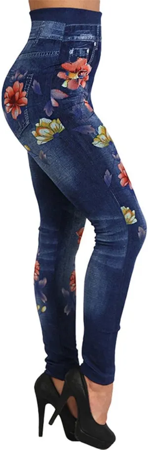 Women's Imitation Denim Leggings Trendy High Waist Stretchy Slim Fit Yoga Trousers Fall Fashion Workout Yoga Pants