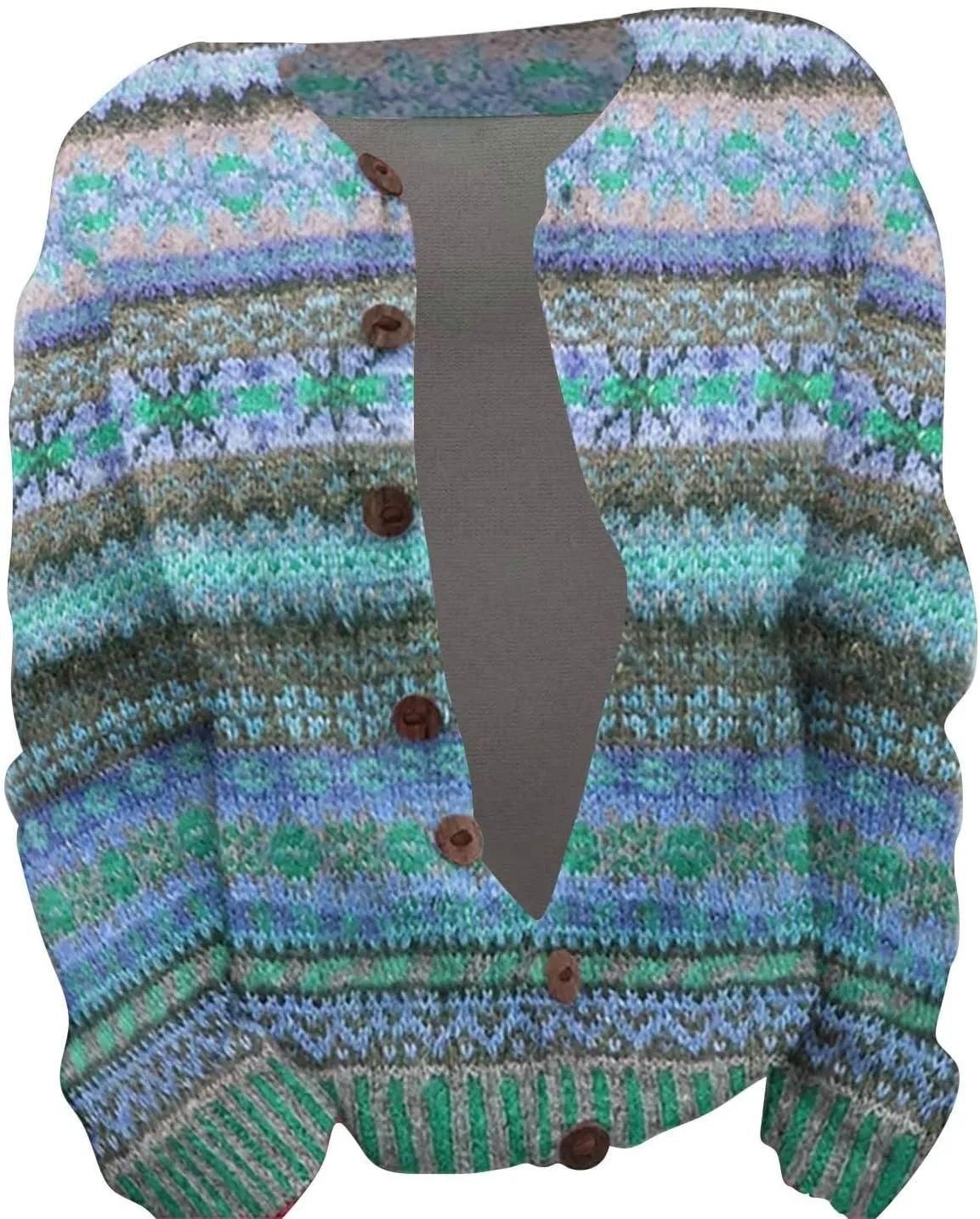 Women's Knitted Fair Isle Print Retro Sweater Vintage Knitted Sweater Casual Fair Isle Knit Cardigan Sweater Tops