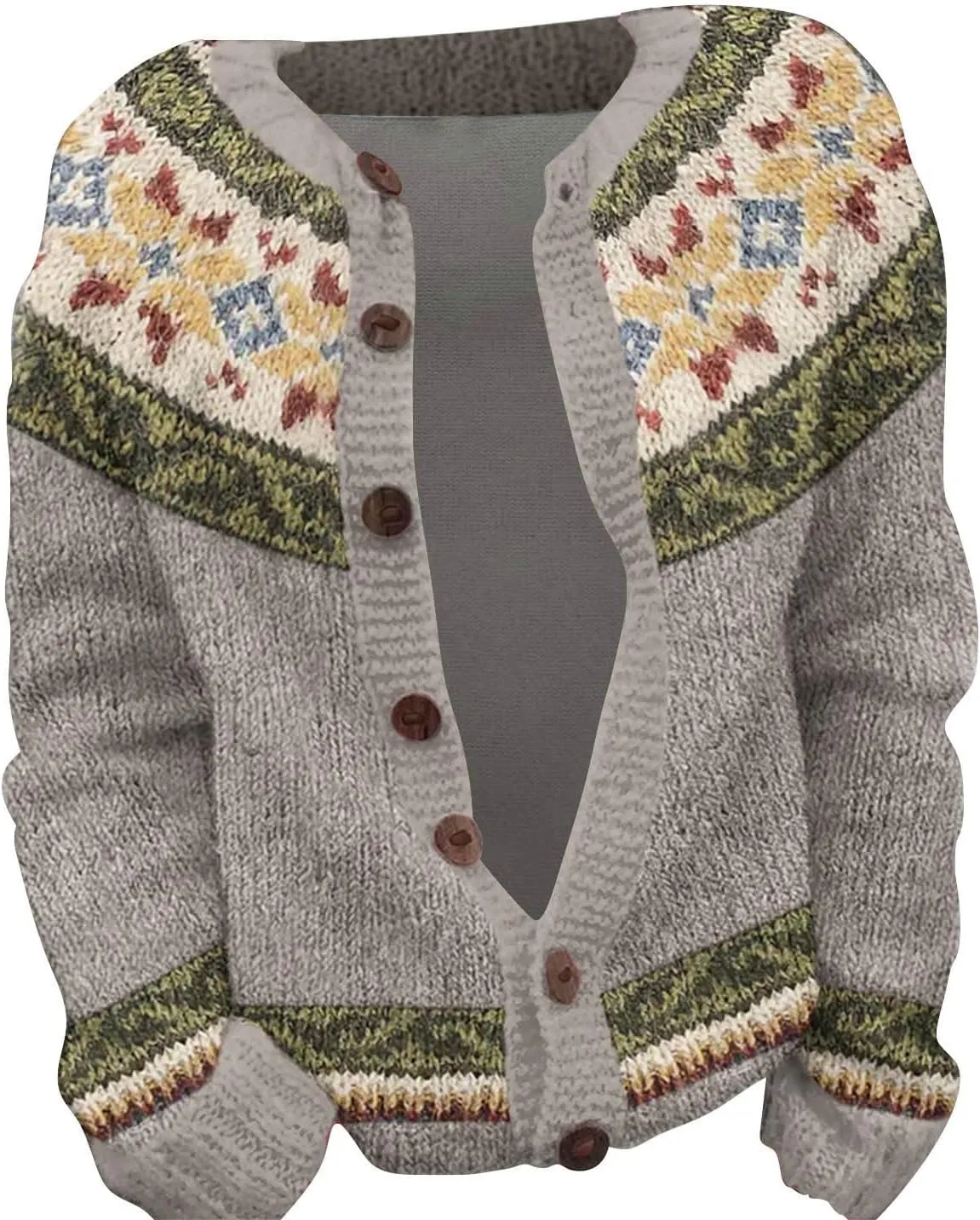 Women's Knitted Fair Isle Print Retro Sweater Vintage Knitted Sweater Casual Fair Isle Knit Cardigan Sweater Tops