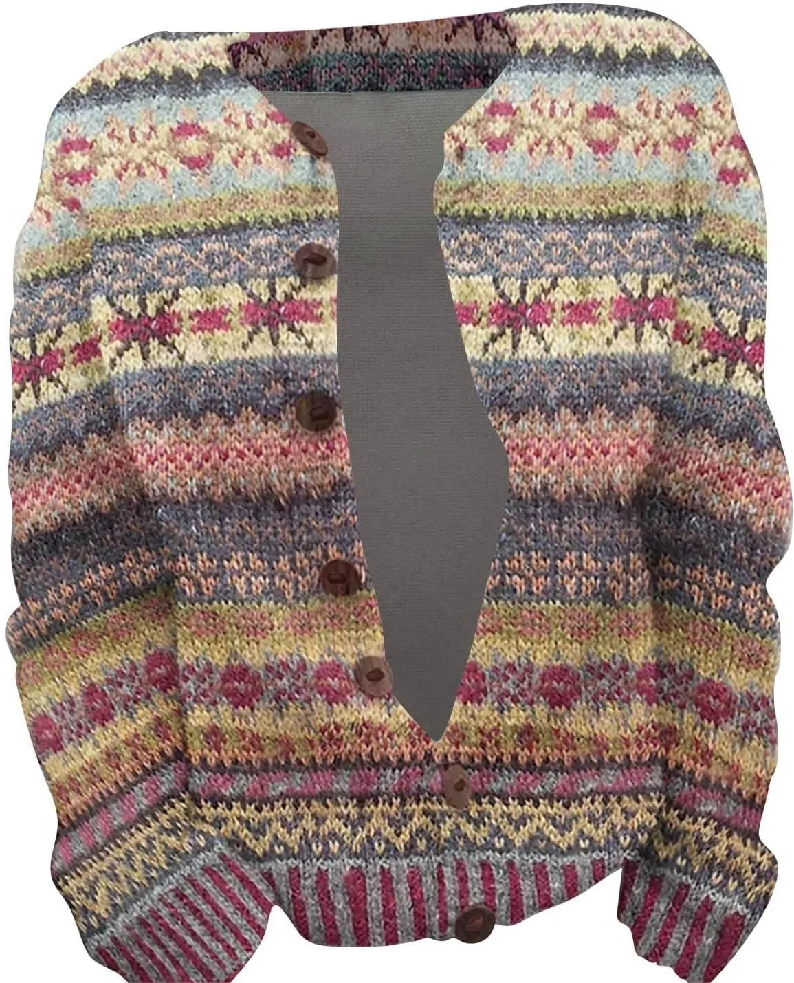 Women's Knitted Fair Isle Print Retro Sweater Vintage Knitted Sweater Casual Fair Isle Knit Cardigan Sweater Tops