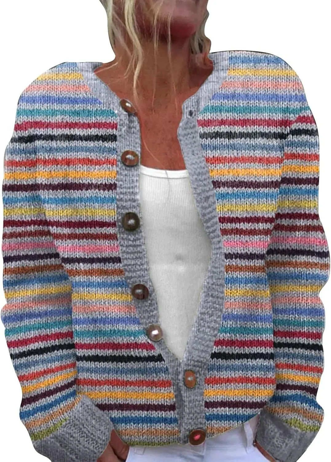 Women's Knitted Fair Isle Print Retro Sweater Vintage Knitted Sweater Casual Fair Isle Knit Cardigan Sweater Tops