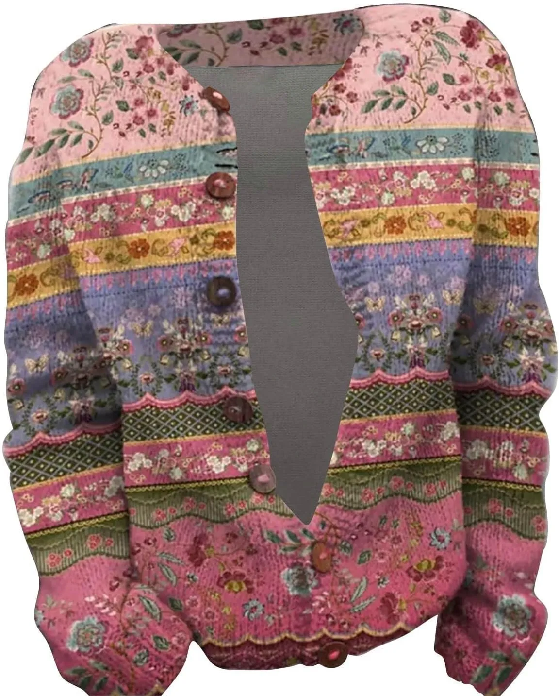 Women's Knitted Fair Isle Print Retro Sweater Vintage Knitted Sweater Casual Fair Isle Knit Cardigan Sweater Tops