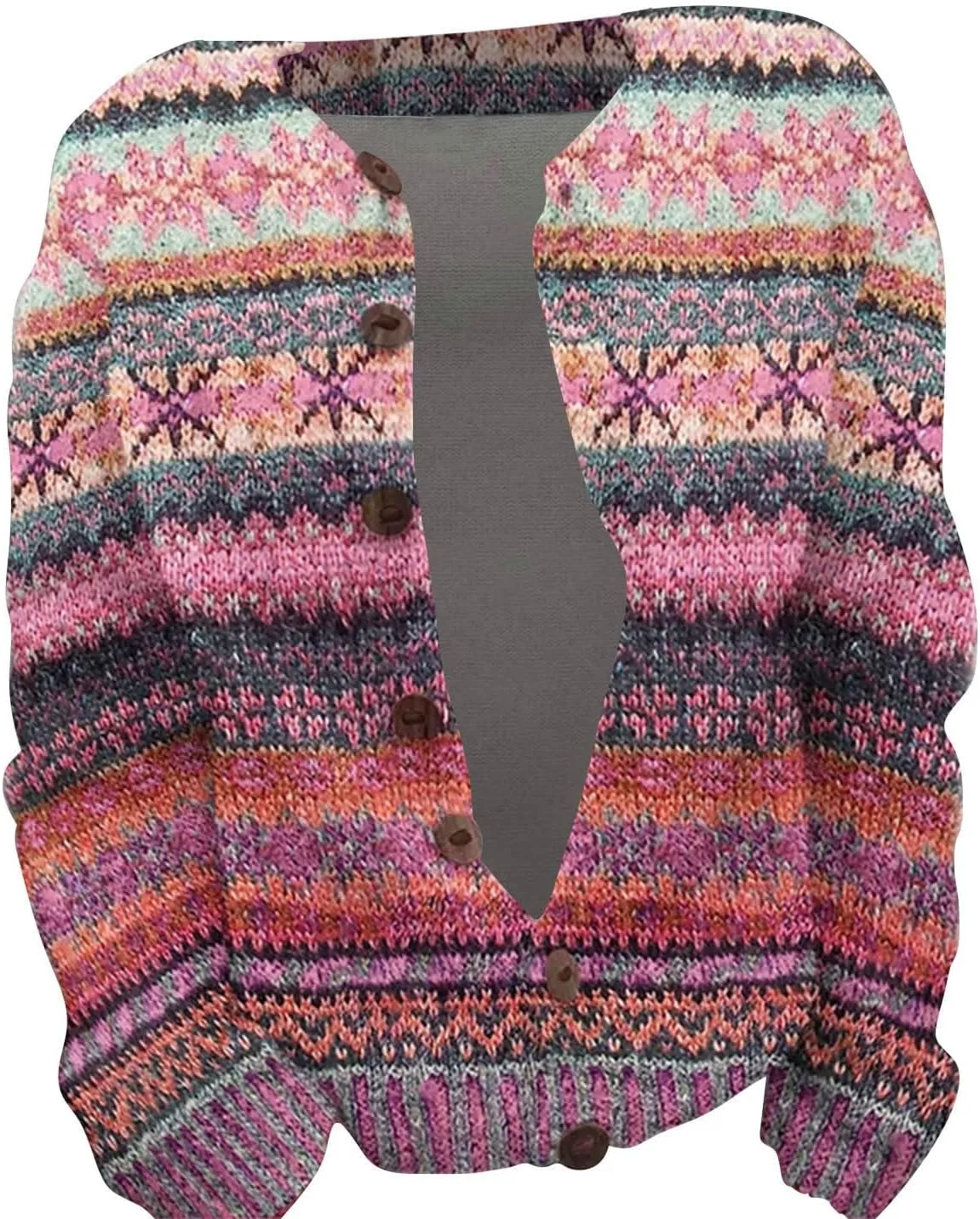 Women's Knitted Fair Isle Print Retro Sweater Vintage Knitted Sweater Casual Fair Isle Knit Cardigan Sweater Tops