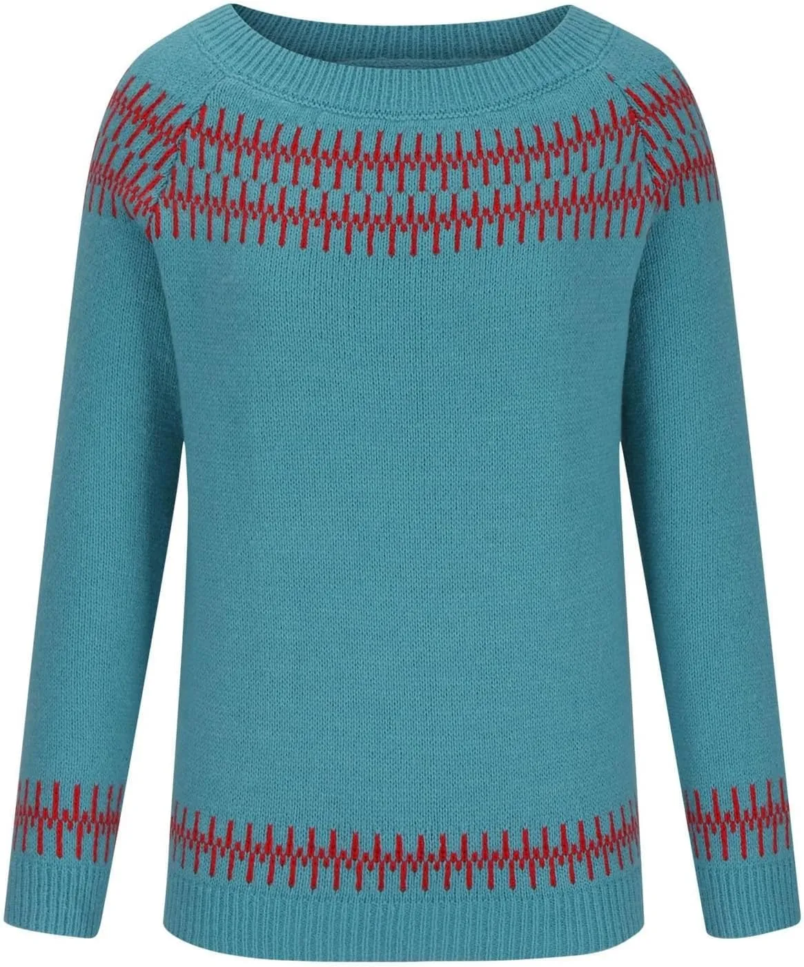 Women's Knitted Fair Isle Print Retro Sweater Women's Knitted Isle Print Retro Sweater Casual Loose Crewneck Long