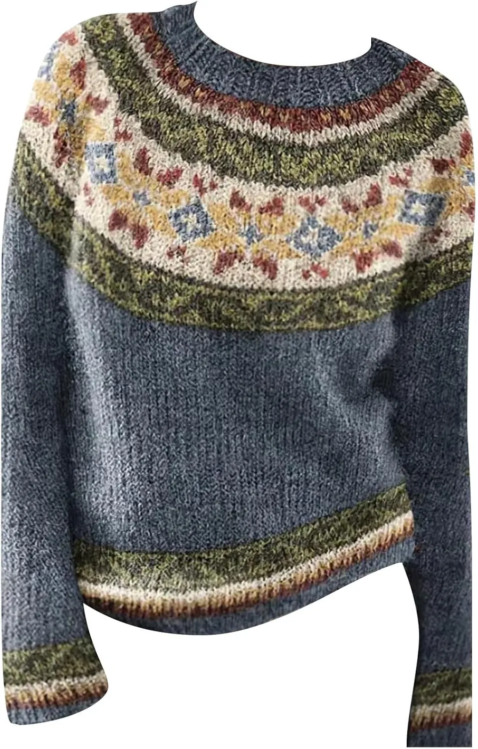 Women's Knitted Fair Isle Print Retro Sweater Women's Knitted Isle Print Retro Sweater Casual Loose Crewneck Long
